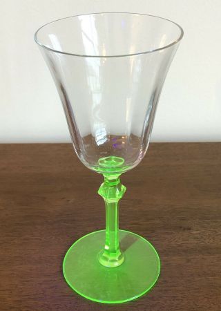 Single Vintage Tiffin Vaseline Uranium Green Stem Elegant Optic Wine Glass