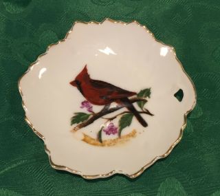 Vtg Brinnco China Leaf Shaped Small Plate,  Trinket Dish W/ Bird,  Cardinal,  Japan