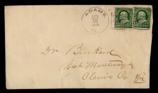 Dr Who 1898 Adams Pa Flag Cancel To West Monteray Pa G42148