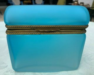 Rare Domed Murano Glass Casket Box Satin Matte Ombre Blue Fratelli Toso Italy