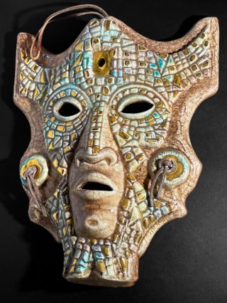 Sascha Brastoff Mosaic Mask Signed - Rare - Mid - Century Modern Ceramic - Signed