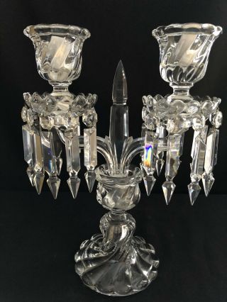 SIGNED BACCARAT CRYSTAL BAMBOUS 2 LIGHT 2 ARM CANDELABRA - - CAN ADD HURRICANES 6