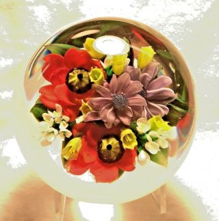 Stunning Rich Ayotte Colorful Flower Bouquet Glass Paperweight