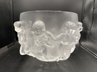 Lalique Luxembourg Cherubs Frosted French Large Crystal Bowl Vase