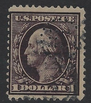 U.  S.  Stamps - Scott 342 - $1 Washington - P.  12,  191 Wmk.  - Perfin (q - 721)