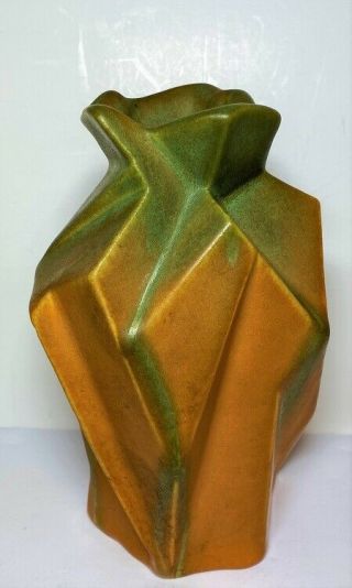 Art Deco Reuben Haley Muncie Pottery Rombic Money Bag Vase 1920s.