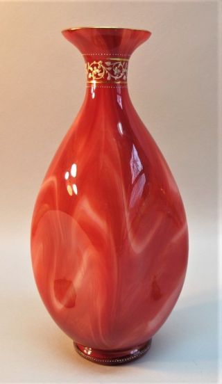 Fine Loetz Marmoriertes Enameled Art Glass Vase Rare Carneol Color C.  1890