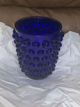 Pre - Owned Lalique Crystal Mossi Vase Midnight Blue - Clear Signed