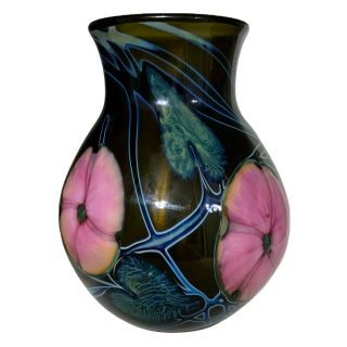 Charles Lotton Signed 1980 Multi Flora Art Glass Vase