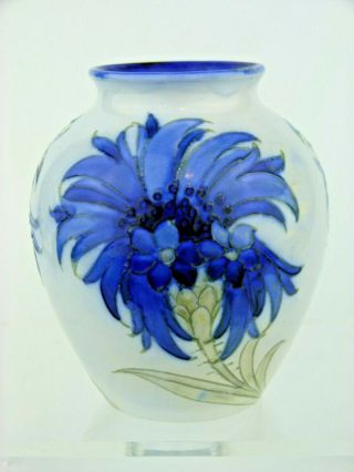 A Rare Wm Moorcroft Salt Glaze Cornflower On White Vase.  C 1935.