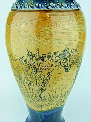 A Tall Impressive Doulton Lambeth Vase Decorated W/ Horses - Hannah Barlow.  16 "