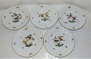 Herend Rothschild Bird Ro 5 Piece China 10 " Dinner Plates 1524 Hungary