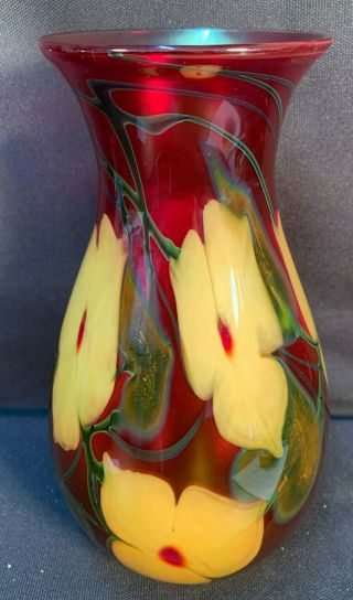 Exquisite Charles Lotton Multi Flora Art Glass Vase 1978 - 9 1/2 " Tall Exc.  Cond