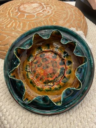 George Ohr Art Pottery Ceramic Sculpture Wavy - Lipped Leopard Bowl