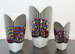 Mid Century Modern Set Of 3 Ceramic Art Vases By Jane Osborn Smith For Rosenthal