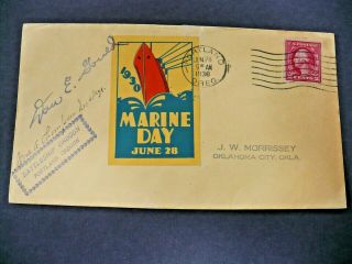 1930 Battleship Oregon Cover & Marine Day Poster Stamp Tied With Sc 526