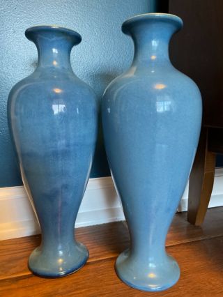 Roseville Pottery 13” Striking Blue Lamp Bases With Labels
