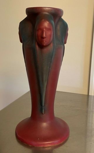 Van Briggle Pottery Indian Head Vase - Mulberry W/blue 1920 