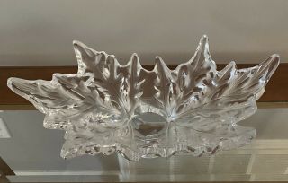 Lalique France Large Champs - Élysées Clear Frosted Leaf Centerpiece Bowl 18”x10”