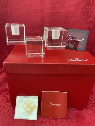 Nib Flawless Double Baccarat Cube Intangible Crystal Candlestick Candle Holder