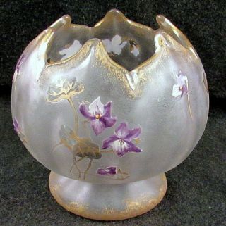 C 1904 Daum Nancy Etched Frosted Glass Vase Floral Design Gilt Accents France