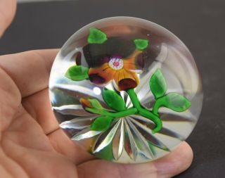 Antique Baccarat Pansy Paperweight 2 3/4 " Diameter Type Iii W/bud