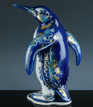 V.  Rare Older Rosenthal German Porcelain Flow Blue Large Penguin Figurine Figure