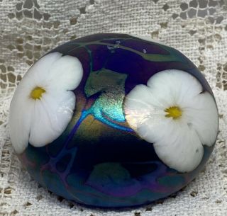 Stunning Charles Lotton White Floral Iridescent Paperweight Titled,  Multi Flora