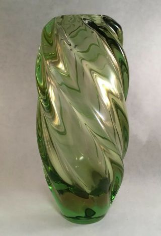 Vintage Murano Italian Art Glass Large Green Swirl Waterfall Heavy Vase