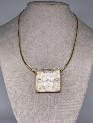 Lalique Arethuse Masque De Femme Revelation Crystal Pendant Gold Plated Necklace
