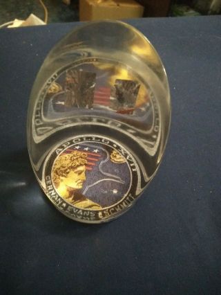 1972 Apollo 17 Mylar Covering Paperweight Acrylic Nasa Space Flown Vintage Rare