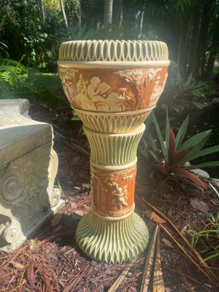 Circa 1910 Roseville Donatello Art Pottery Jardiniere And Pedestal
