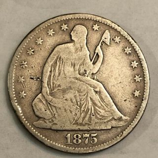 1875 - S U.  S.  Seated Liberty Silver Half Dollar,  Vg.  Mn2