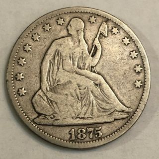 1875 U.  S.  Seated Liberty Silver Half Dollar,  Vg.  Mu6