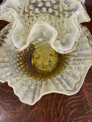 Yellow/Green Vaseline Hobnail Epergne with Flower Frog 4