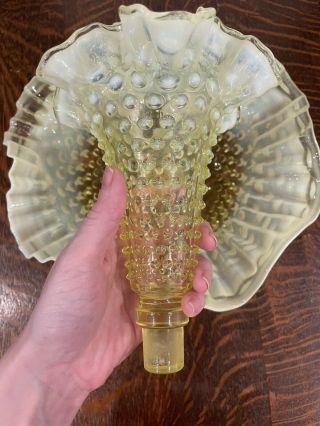 Yellow/Green Vaseline Hobnail Epergne with Flower Frog 5