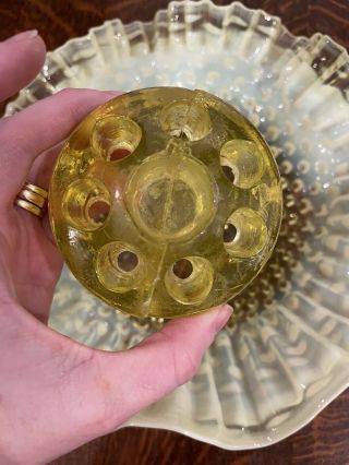 Yellow/Green Vaseline Hobnail Epergne with Flower Frog 6