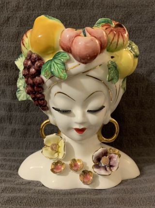 Vintage Large Lefton Carmen Miranda 6.  5” Lady Head Vase Planter Headvase Beauty