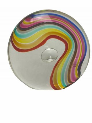 Signed Seguso Av Oggetti Murano Italy Rainbow Pattern Glass Orb