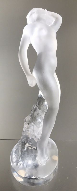 Signed Lalique Frosted Crystal Glass Nude Sculpture Danseuse Bras Lady Woman