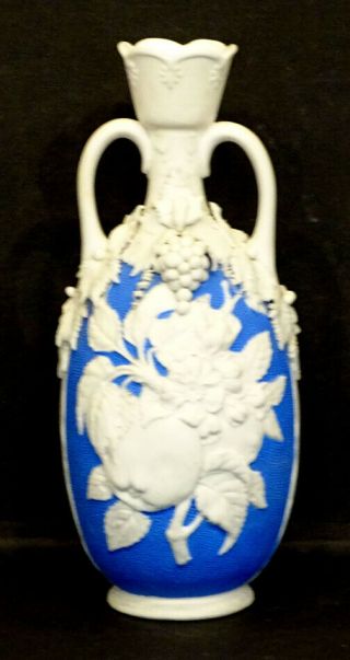 Antique Bennington Porcelain Bisque Blue & White Parian Ware Victorian Vase