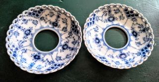 Pair Royal Copenhagen Blue Fluted Full Lace Open Bobeche Candle Rings 1009