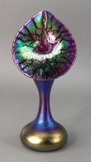 Chris Heilman 1979 Signed Jack In The Pulpit Iridescent Athens Art Glass Vase