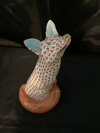 Herend Porcelain Hand Painted Rust Fishnet Sitting Fox - Hungary 15308