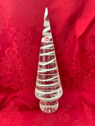 Flawless Stunning Murano Italy Glass Cone Christmas Tree White Swirls 10.  5”