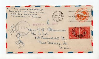 Us Hawaii Territory Airmail Postage Due Postal Stationery Clipper Barracks 607