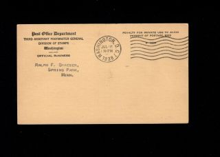 7c Prexy Prexie 1938 POD Post Office Department Release Notification Card J 2