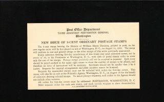 9c Prexy Prexie 1938 Pod Post Office Department Release Notification Card 3z