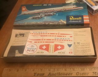 1957 Revell Douglas Dc - 7c Swissair Propeller Airplane Model Kit Unbuilt