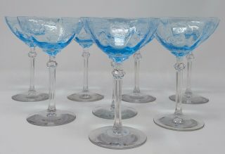 8 Fostoria Versailles Azure (blue) Tall Champagne/sherbert Stem 5098 Etch 278 6 "